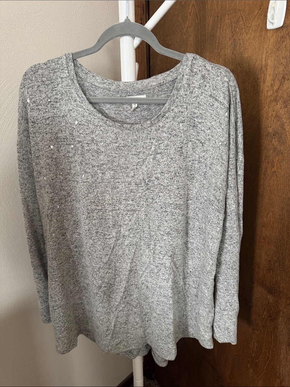 Maurices Heather Gray Long Sleeve Tee with Subtle Sequin Detail